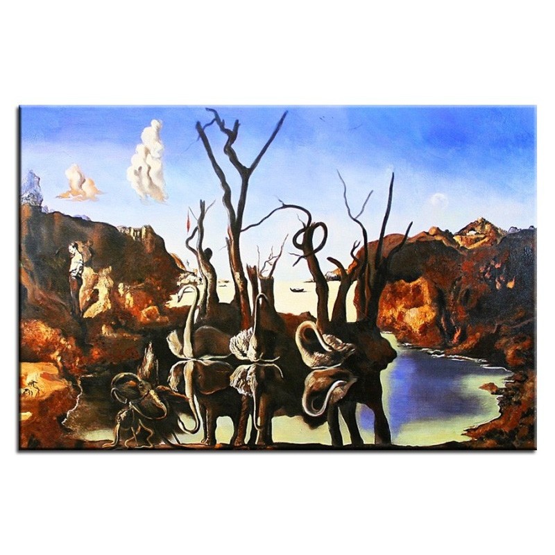  Obraz olejny ręcznie malowany Salvador Dali Łabędzie odbijające się w wodzie jako słonie kopia 60x90cm