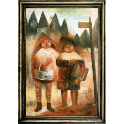  Obraz olejny ręcznie malowany na płótnie 75x105cm Tadeusz Makowski Powrót ze szkoły kopia