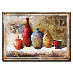  Obraz olejny ręcznie malowany Martwa Natura Kolorowe dzbany 75x105cm