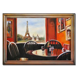  Obraz olejny ręcznie malowany 75x105cm Kawiarnia w Paryżu