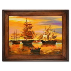  Obraz olejny ręcznie malowany statki na morzu 92x72cm