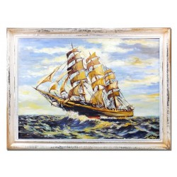  Obraz olejny ręcznie malowany statek 105x75cm