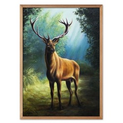  Obraz ręcznie malowany na płótnie 53x73cm Renifer w lesie