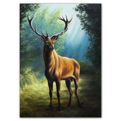  Obraz ręcznie malowany płótno 50x70cm Renifer w lesie
