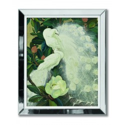  Obraz w lustrzanej ramie do salonu biały paw na gałęzi 51x61cm