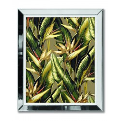  Obraz w lustrzanej ramie do salonu tropikalne złote kwiaty 51x61cm