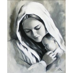  Obraz Matki Boskiej z Dzieciątkiem 40x50 cm obraz olejny na płótnie obraz czarno-biały