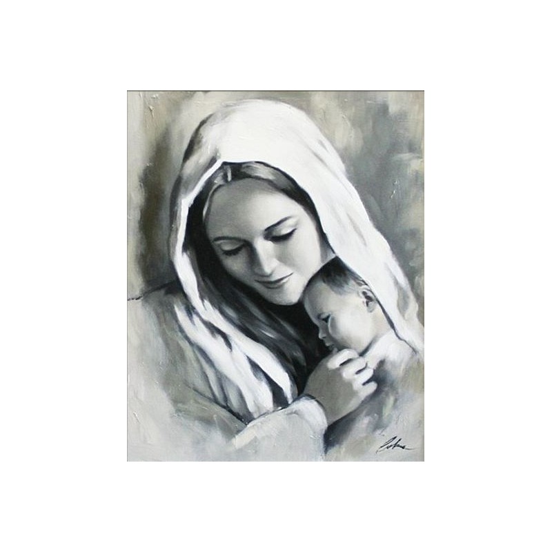  Obraz Matki Boskiej z Dzieciątkiem 40x50 cm obraz olejny na płótnie obraz czarno-biały