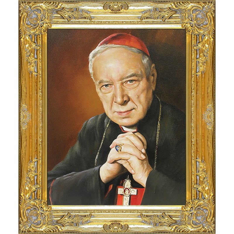  Obraz religijny olejny ręcznie malowany 54x64cm kardynał Stefan Wyszyński