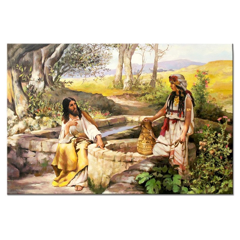  Obraz olejny ręcznie malowany 60x90cm Jezus Chrystus Jezus Chrystus i Samarytanka Henryk Siemiradzki