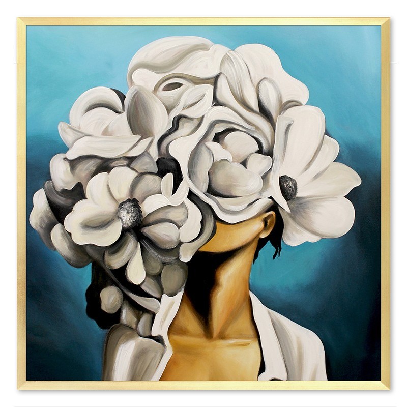 Obraz olejny ręcznie malowany 93x93cm Kobieta w kwiatach na głowie