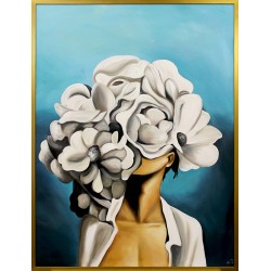  Obraz olejny ręcznie malowany 63x93cm Kobieta w kwiatach na głowie