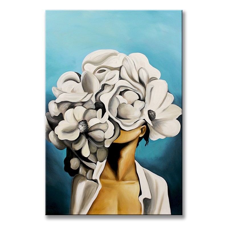  Obraz olejny ręcznie malowany 60x90cm Kobieta w kwiatach na głowie