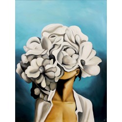  Obraz olejny ręcznie malowany 60x90cm Kobieta w kwiatach na głowie