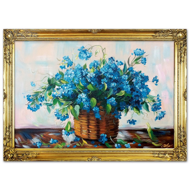  Obraz olejny ręcznie malowany Błękitne kwiatki 75x105cm