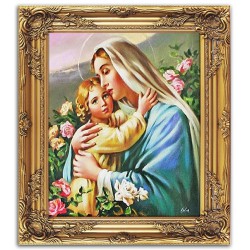  Obraz Matki Boskiej z Dzieciątkiem 53x64 cm obraz olejny na płótnie w złotej ramie