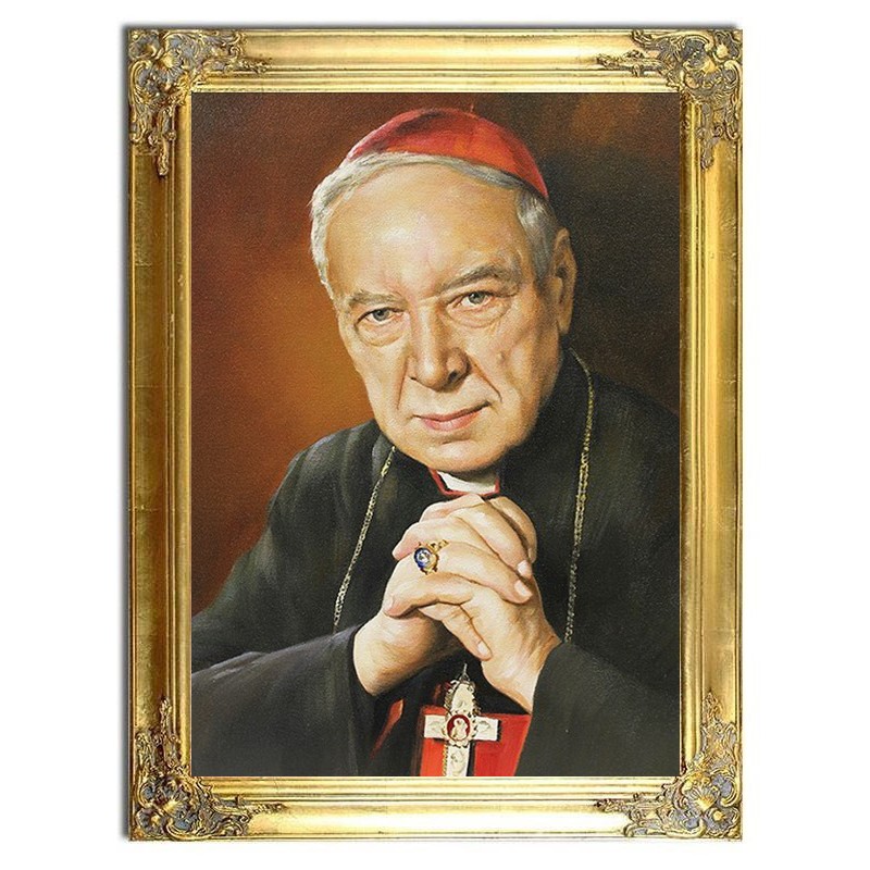  Obraz kardynała Stefana Wyszyńskiego 63x84 cm obraz olejny na płótnie w złotej ramie