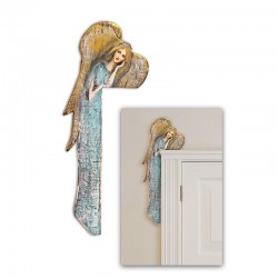 Anioł do powieszenia nad drzwi malowany drewniany 70x22cm przytulony morski
