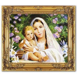  Obraz Matki Boskiej z Dzieciątkiem 53x64 cm obraz olejny na płótnie w złotej ramie