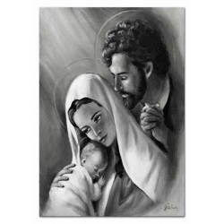  Obraz Świętej Rodziny na ślub 60x90 cm obraz olejny na płótnie czarno-biały