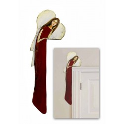 Anioł do powieszenia nad drzwi malowany drewniany 70x22cm czerwony lewy
