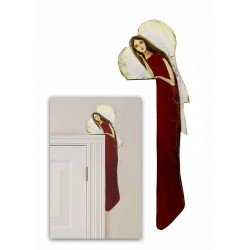  Anioł do powieszenia nad drzwi malowany drewniany 70x22cm czerwony prawy