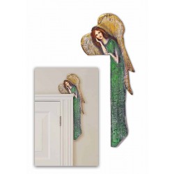 Anioł do powieszenia nad drzwi malowany drewniany 70x22cm zielony prawy