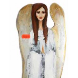  Anioł ścienny drewniany ręcznie malowany złoty 52x15cm