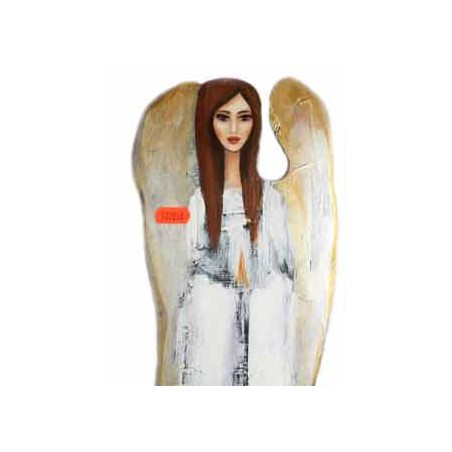  Anioł ścienny drewniany ręcznie malowany złoty 52x15cm