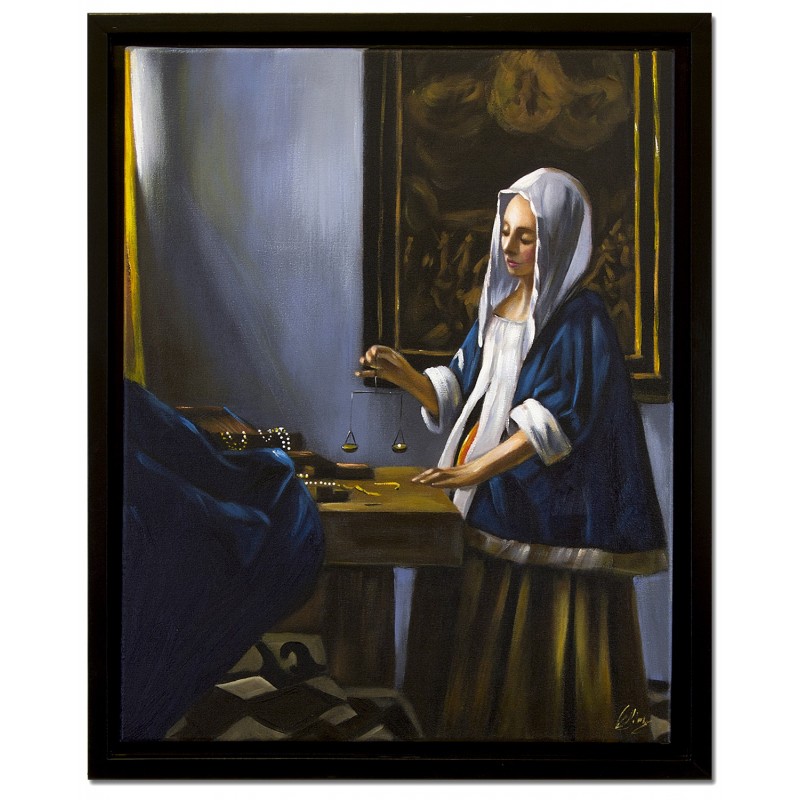  Obraz olejny ręcznie malowany Jan Vermeer Ważąca perły 45x55cm