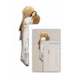Anioł do powieszenia nad drzwi malowany drewniany 70x22cm złoty