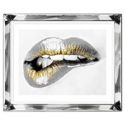  Obraz w lustrzanej ramie do salonu Glamour srebrne usta 51x61cm