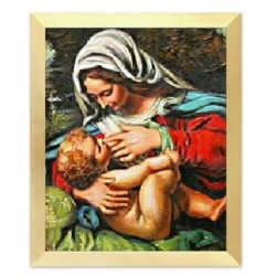  Obraz olejny ręcznie malowany Andrea Solario Madonna karmiąca 23x28 cm obraz w złotej ramie
