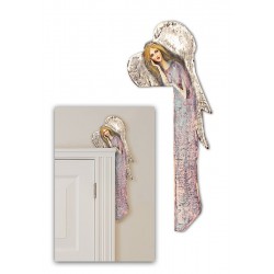  Anioł do powieszenia nad drzwi malowany drewniany 70x22cm przytulony fioletowy
