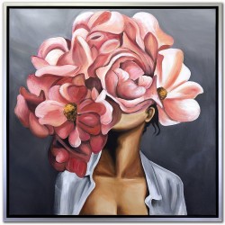  Obraz olejny ręcznie malowany na płótnie 95x95cm Kobieta w kwiatach na głowie