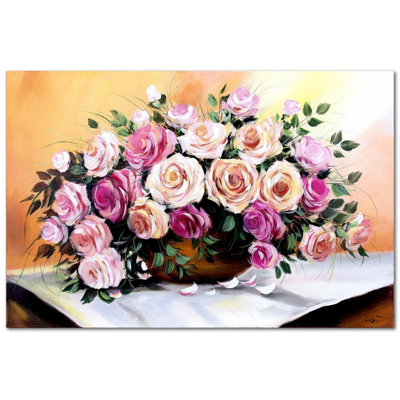  Obraz olejny ręcznie malowany Kwiaty w wazonie 60x90cm