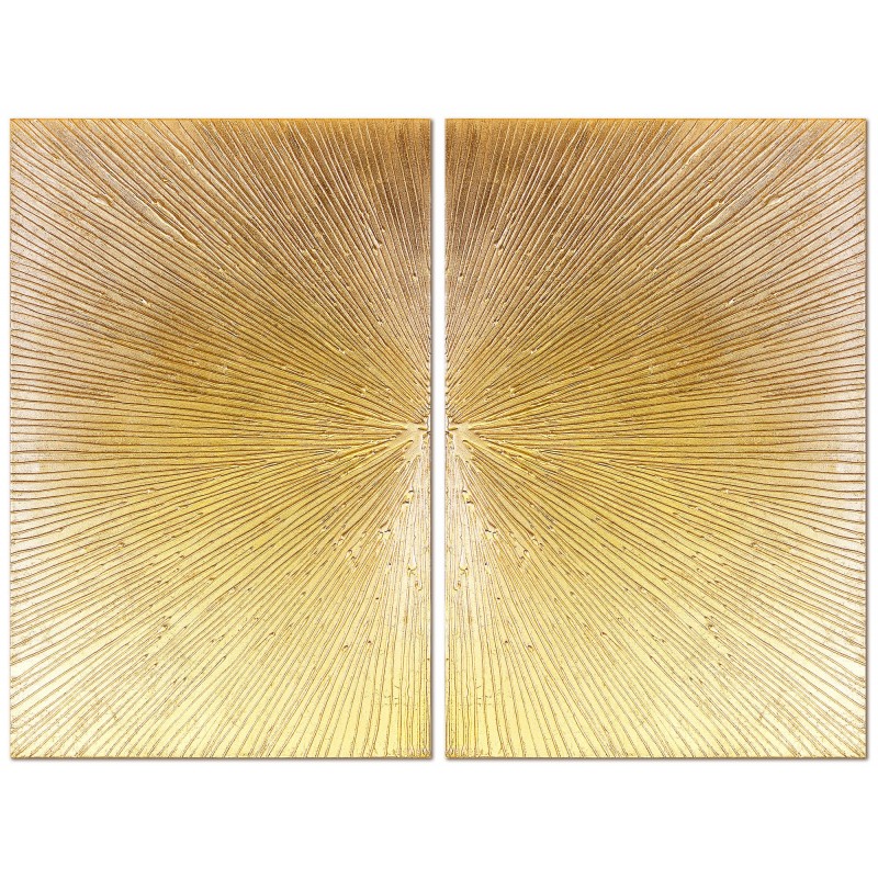 Obraz Z drobinkami złota LUX olejny ręcznie malowany 80x120cmx2 Słońce