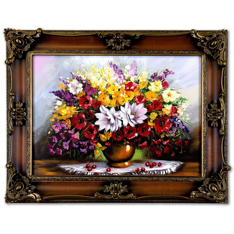  Obraz z Bukietem Kwiatów olejny ręcznie malowany 70x90 cm