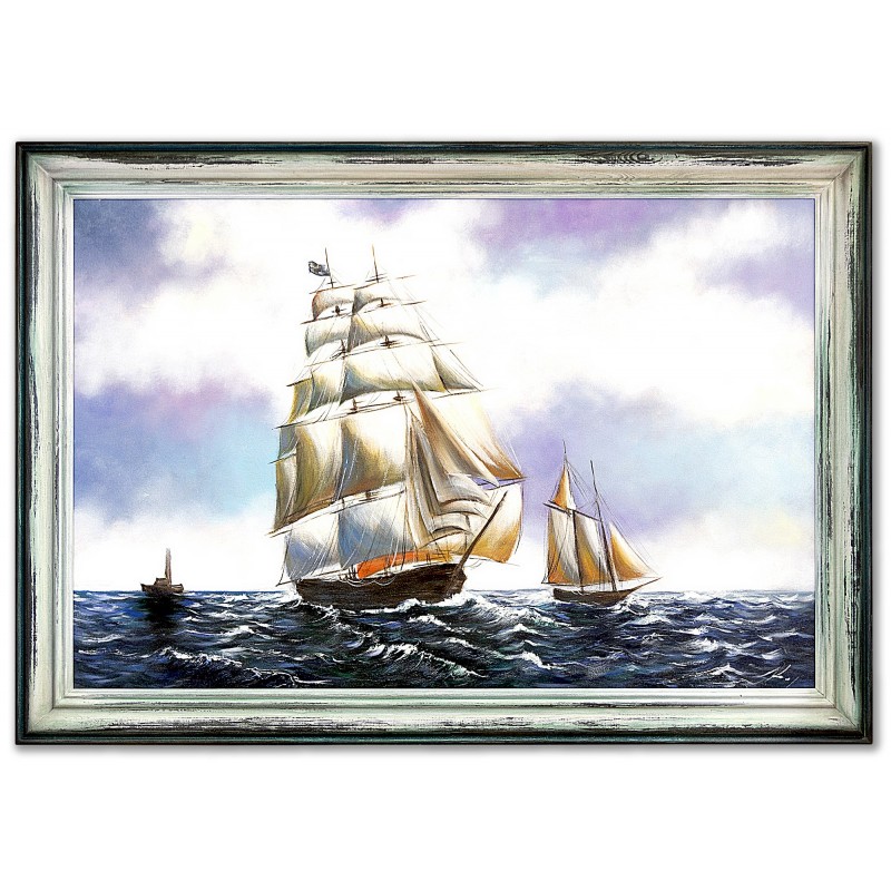  Obraz olejny ręcznie malowany Żaglowce na morzu 72x102 cm