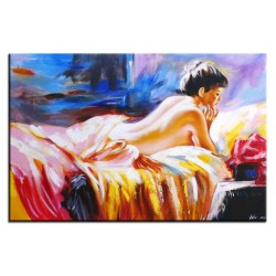  Obraz ręcznie malowany na płótnie 60x90cm naga kobieta w łóżku