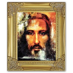  Obraz olejny ręcznie malowany z Jezusem Chrystusem z Całunu Turyńskiego obraz w złotej ramie 27x32 cm