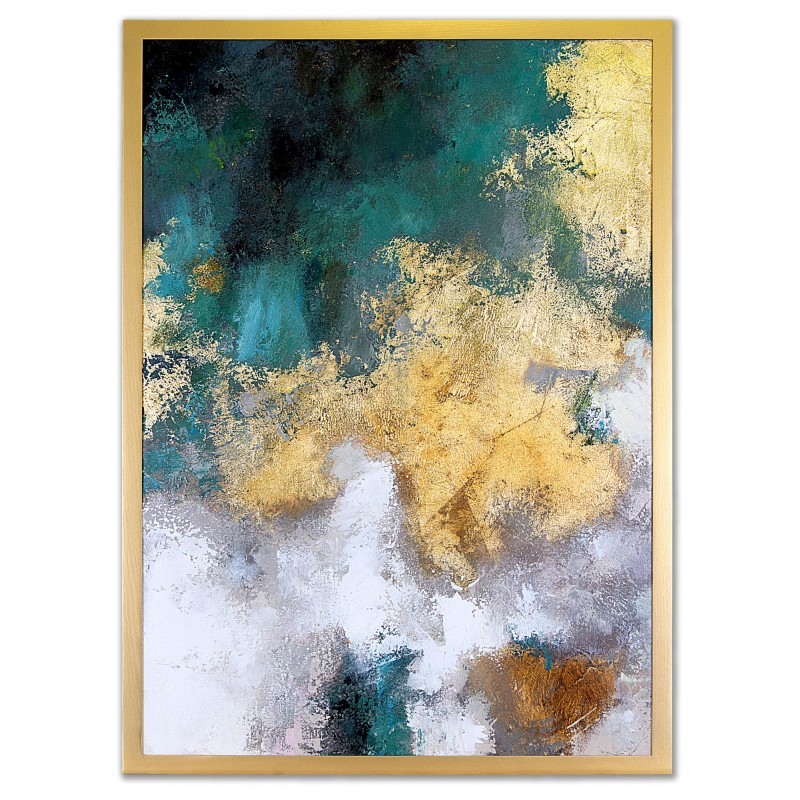  Obraz ręcznie malowany z elementami płatków złota Abstrakcja 83x123 cm