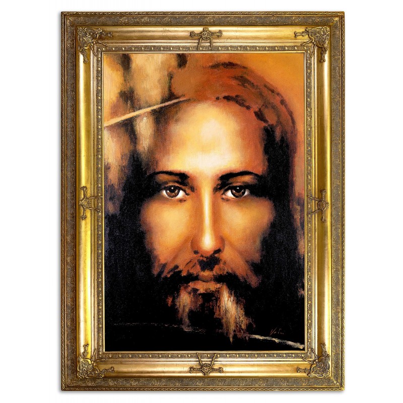 Obraz olejny ręcznie malowany z Jezusem Chrystusem z Całunu Turyńskiego obraz w złotej ramie 111x151 cm