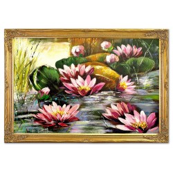  Obraz malowany Lilie wodne 94x134 cm