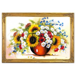  Obraz malowany Bukiet kwiatów w wazonie 94x134 cm