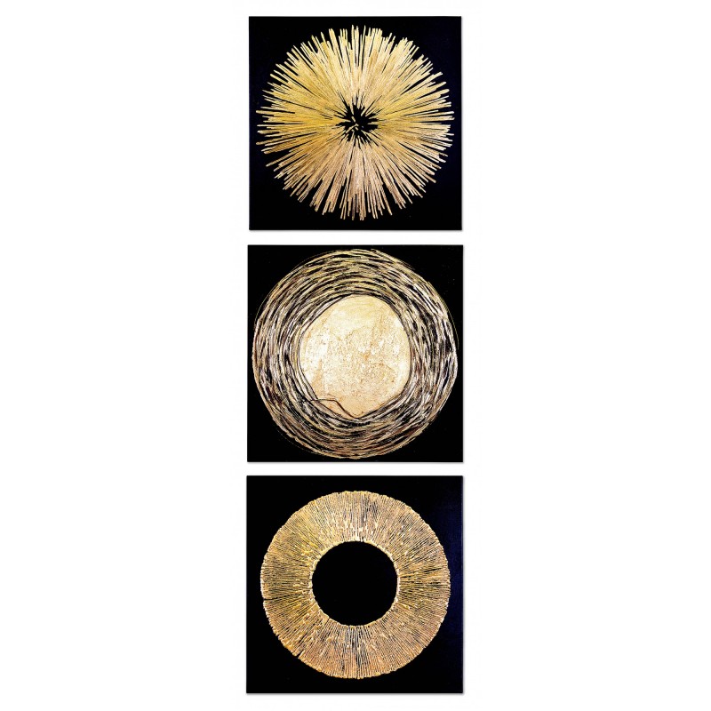  Tryptyk malowany z elementami płatków złota Słońce 60x60 cm x 3szt.