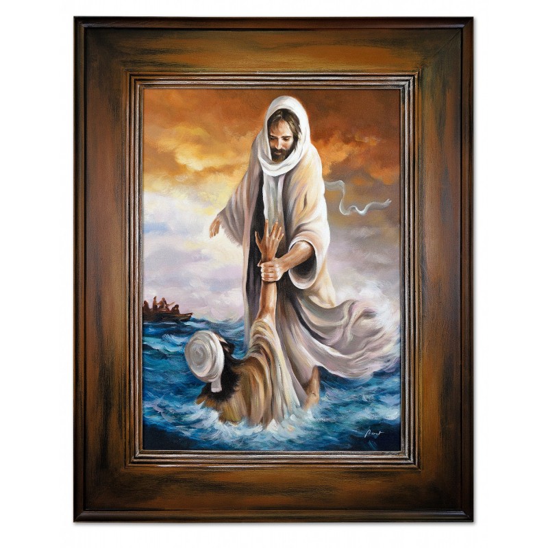  Obraz ręcznie malowany Jezus i święty Piotr 75x95cm