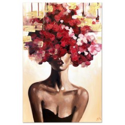  Obraz malowany Kobieta w różowych kwiatach na głowie 120x180cm