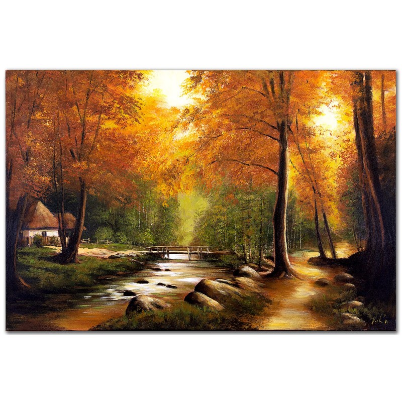  Obraz olejny ręcznie malowany 80x120cm Jesień w lesie