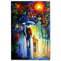  Obraz olejny ręcznie malowany 80x120cm Spacer w deszczu